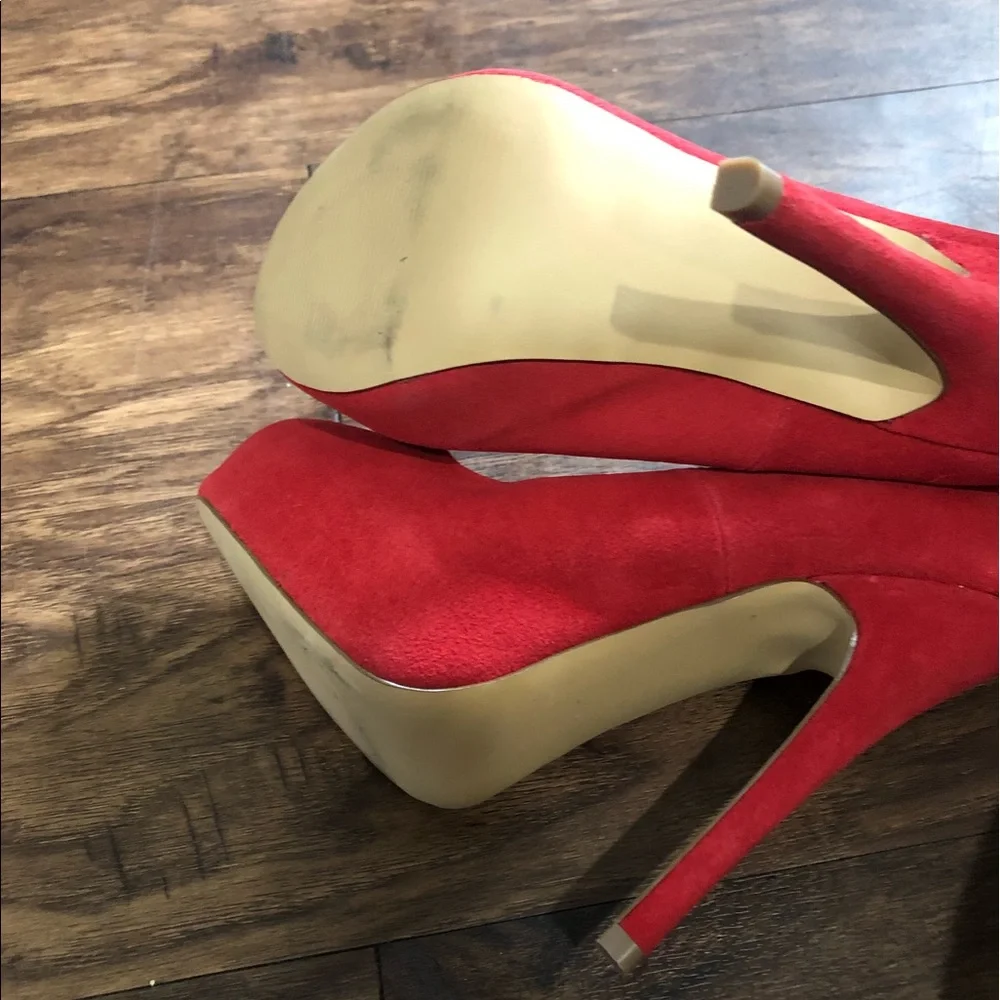 Shoemint x Rachel Bildungsroman Orange Suede Mary Jane‎ Platform Heels Sz…